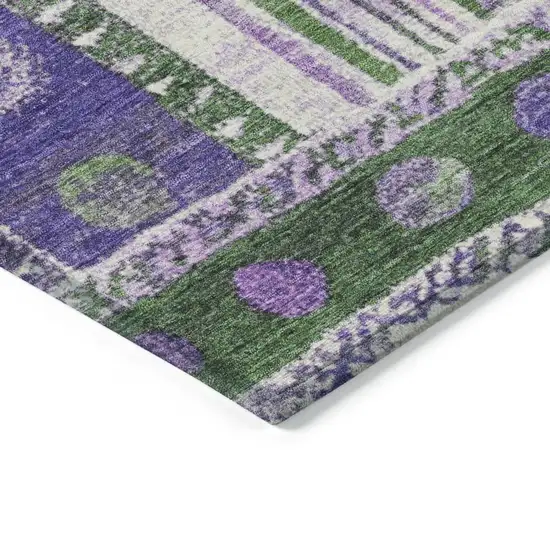 8' Green And Purple Round Striped Washable Indoor Outdoor Area Rug Photo 7
