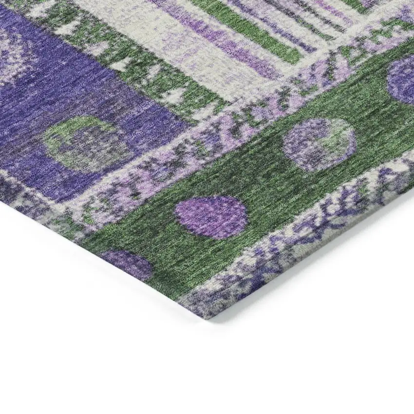 8' Green And Purple Round Striped Washable Indoor Outdoor Area Rug Photo 7