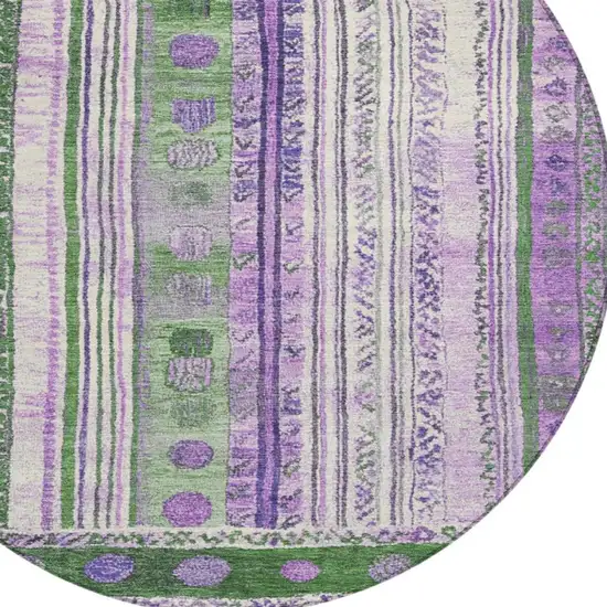 8' Green And Purple Round Striped Washable Indoor Outdoor Area Rug Photo 8