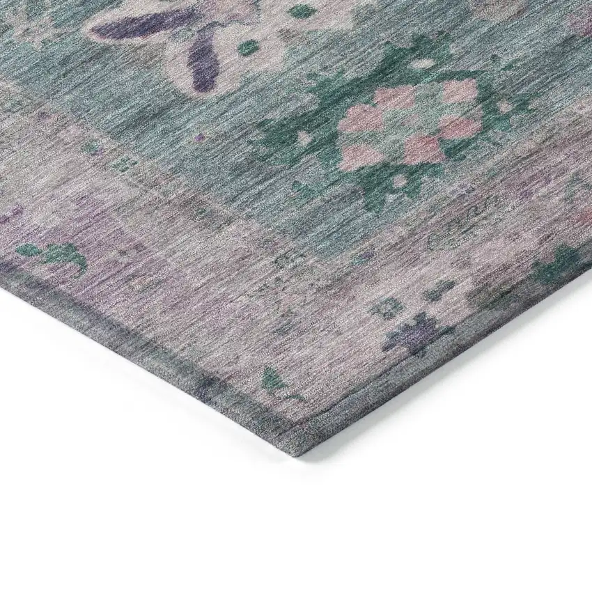 8' Green And Purple Round Tribal Washable Indoor Outdoor Area Rug Photo 7