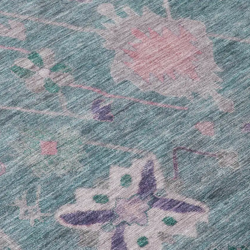 8' Green And Purple Round Tribal Washable Indoor Outdoor Area Rug Photo 8