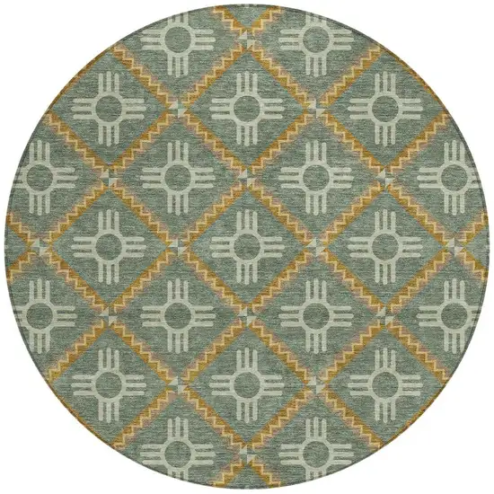 8' Green And Red Round Geometric Washable Indoor Outdoor Area Rug Photo 2