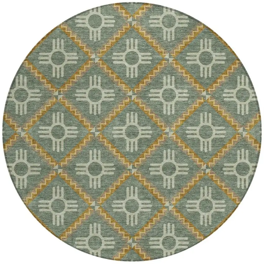 8' Green And Red Round Geometric Washable Indoor Outdoor Area Rug Photo 2