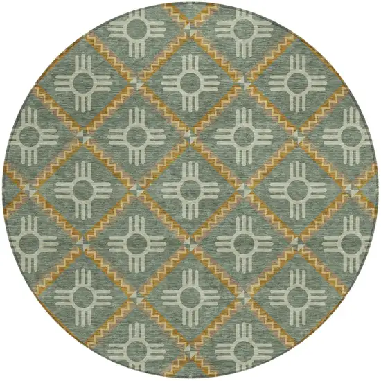 8' Green And Red Round Geometric Washable Indoor Outdoor Area Rug Photo 3