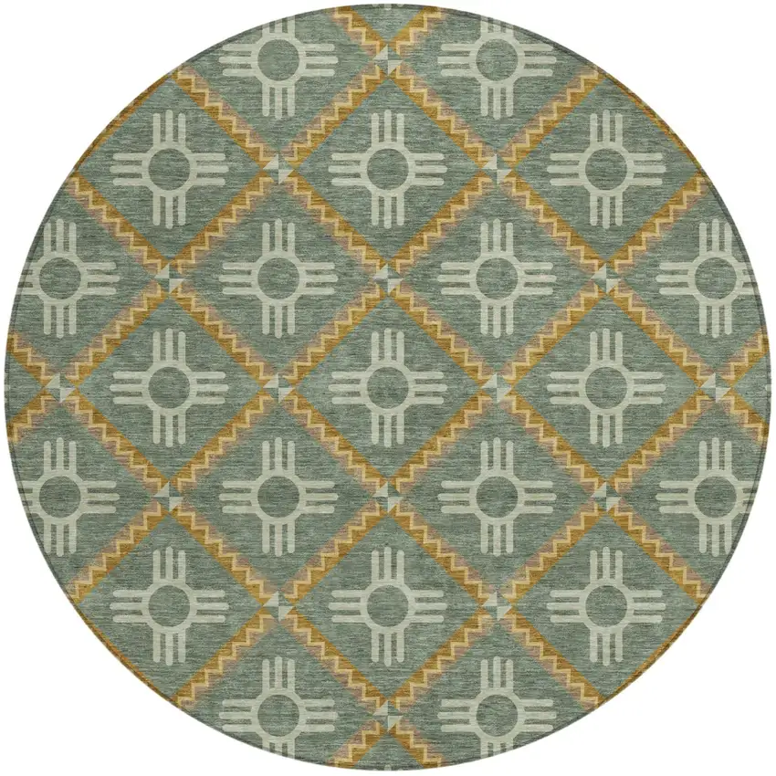 8' Green And Red Round Geometric Washable Indoor Outdoor Area Rug Photo 3