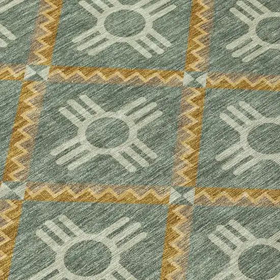 8' Green And Red Round Geometric Washable Indoor Outdoor Area Rug Photo 6