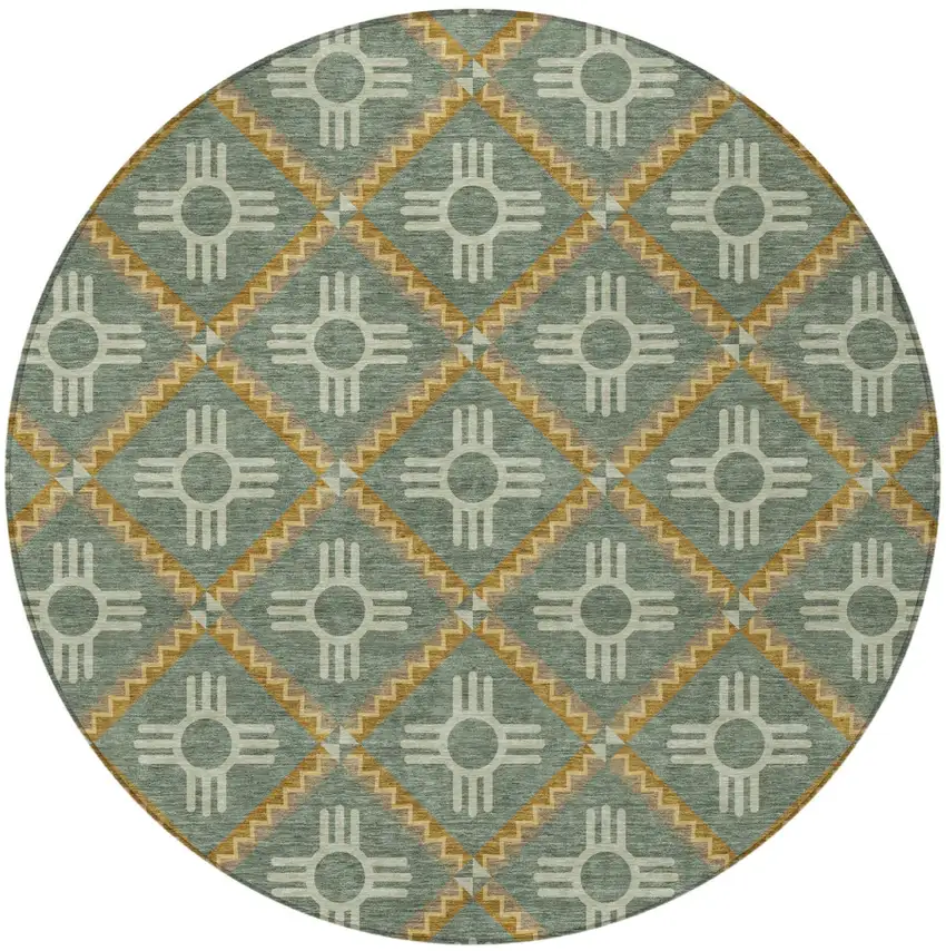 8' Green And Red Round Geometric Washable Indoor Outdoor Area Rug Photo 4