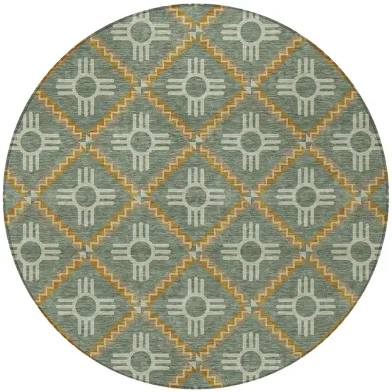 8' Green And Red Round Geometric Washable Indoor Outdoor Area Rug Photo 4