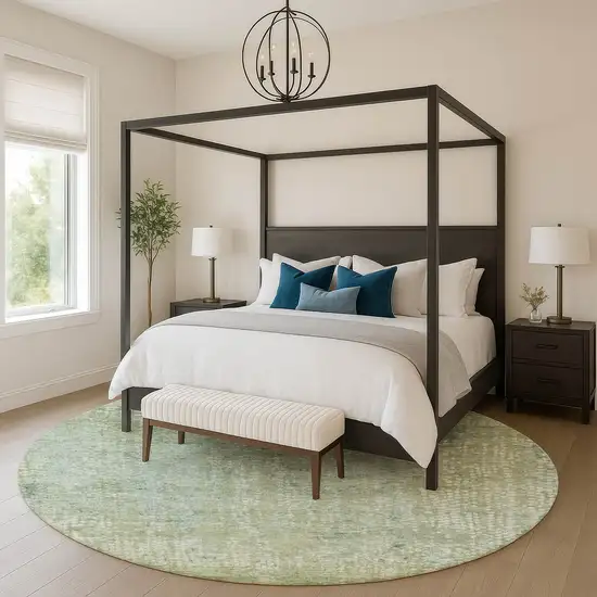 8' Green And Sage Abstract Washable Round Rug With UV Protection Photo 5