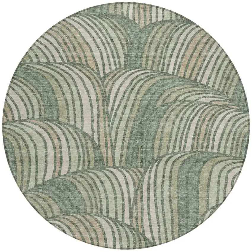 8' Green And Sage Round Abstract Washable Indoor Outdoor Area Rug Photo 3