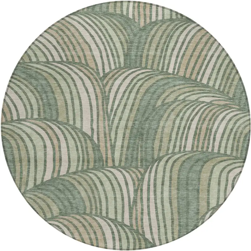 8' Green And Sage Round Abstract Washable Indoor Outdoor Area Rug Photo 1
