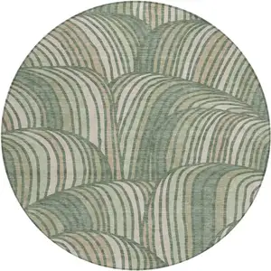 Photo of 8' Green And Sage Round Abstract Washable Indoor Outdoor Area Rug