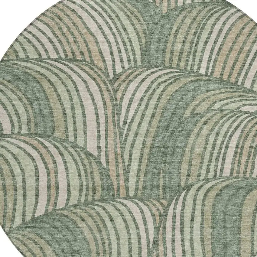 8' Green And Sage Round Abstract Washable Indoor Outdoor Area Rug Photo 2