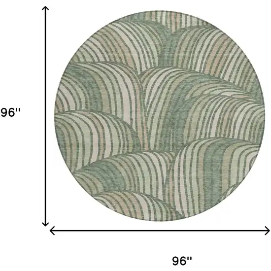 8' Green And Sage Round Abstract Washable Indoor Outdoor Area Rug Photo 8