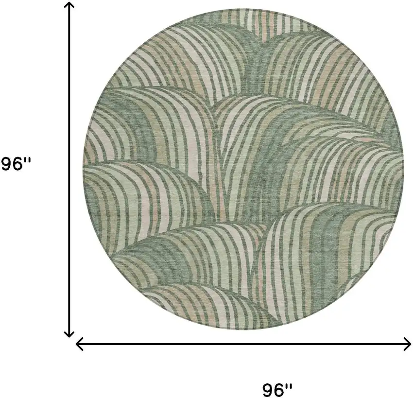 8' Green And Sage Round Abstract Washable Indoor Outdoor Area Rug Photo 8