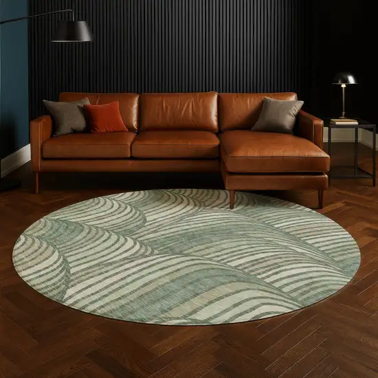 8' Green And Sage Round Abstract Washable Indoor Outdoor Area Rug Photo 5