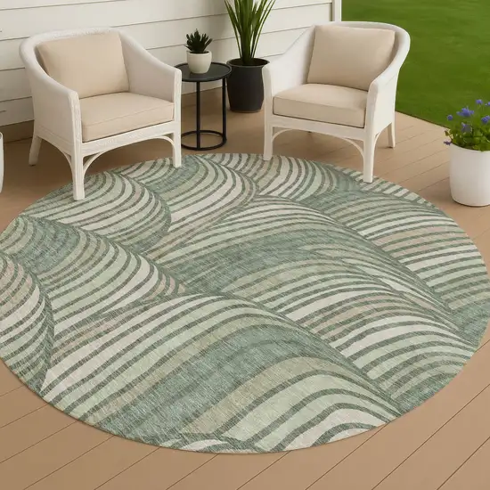 8' Green And Sage Round Abstract Washable Indoor Outdoor Area Rug Photo 4