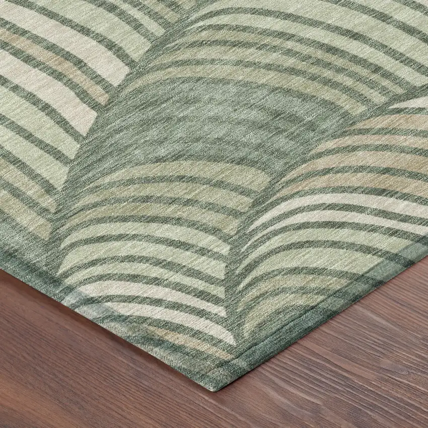 8' Green And Sage Round Abstract Washable Indoor Outdoor Area Rug Photo 6