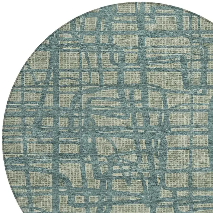 8' Green And Sage Round Abstract Washable Indoor Outdoor Area Rug Photo 3