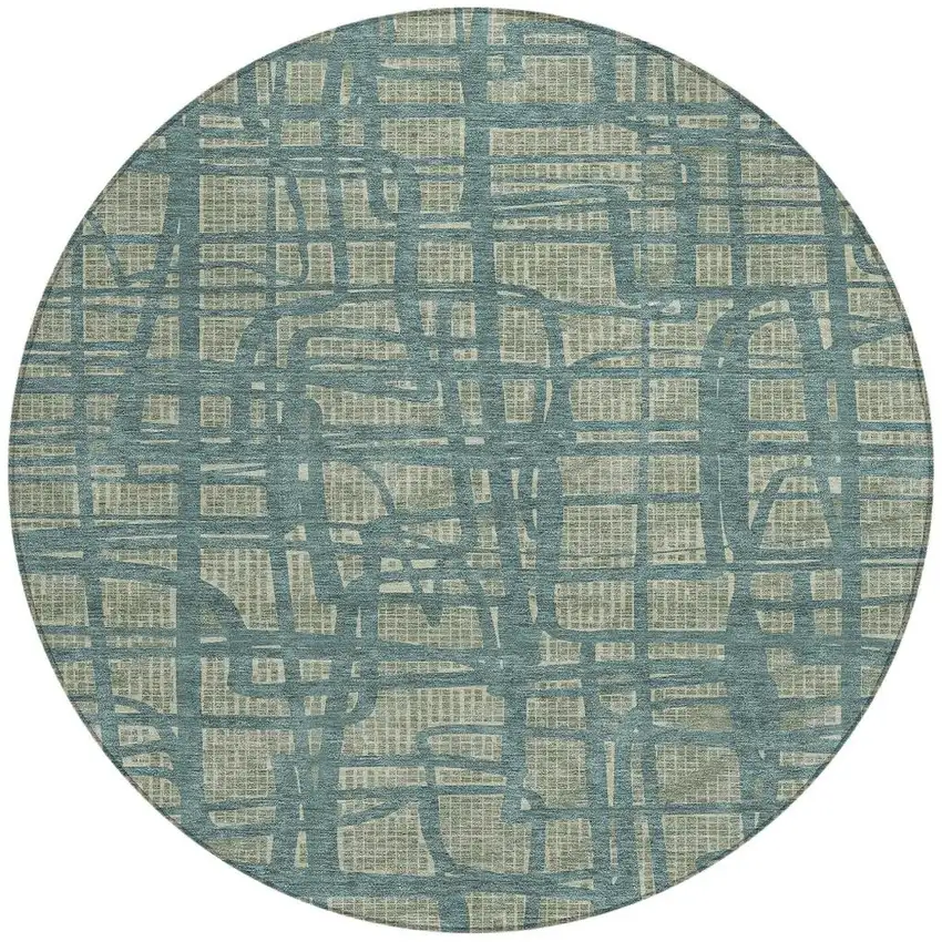 8' Green And Sage Round Abstract Washable Indoor Outdoor Area Rug Photo 4