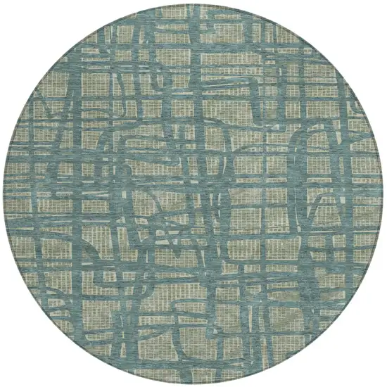 8' Green And Sage Round Abstract Washable Indoor Outdoor Area Rug Photo 2