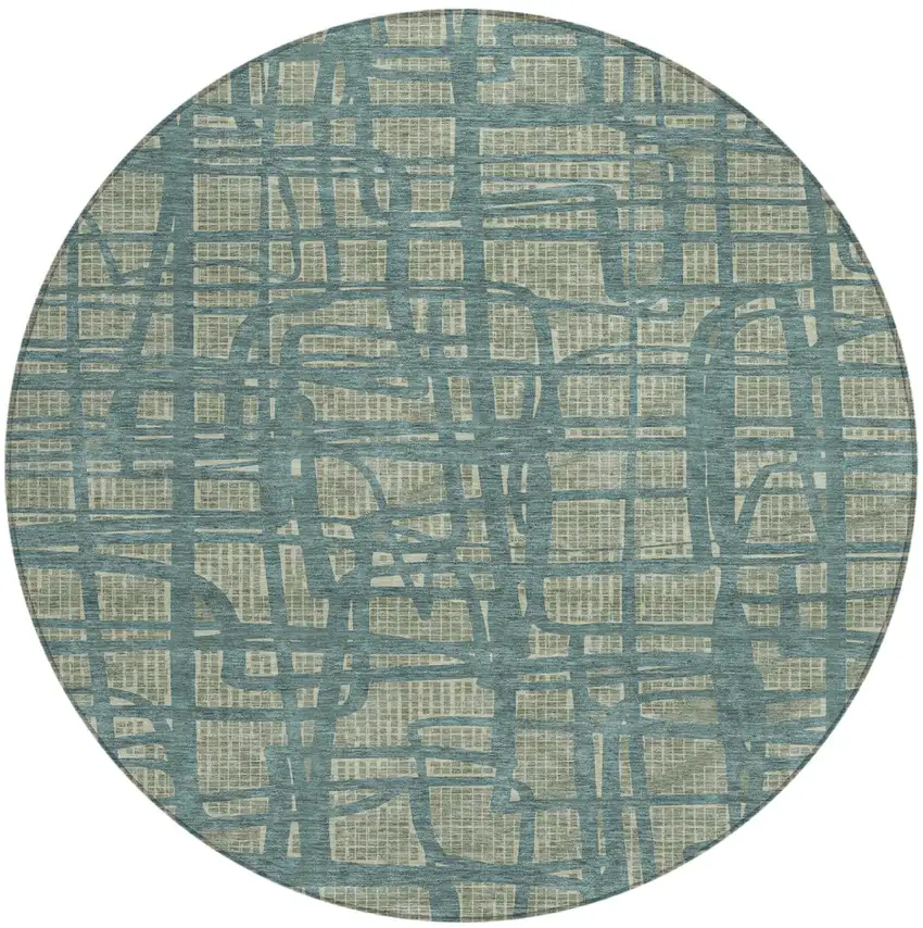8' Green And Sage Round Abstract Washable Indoor Outdoor Area Rug Photo 2