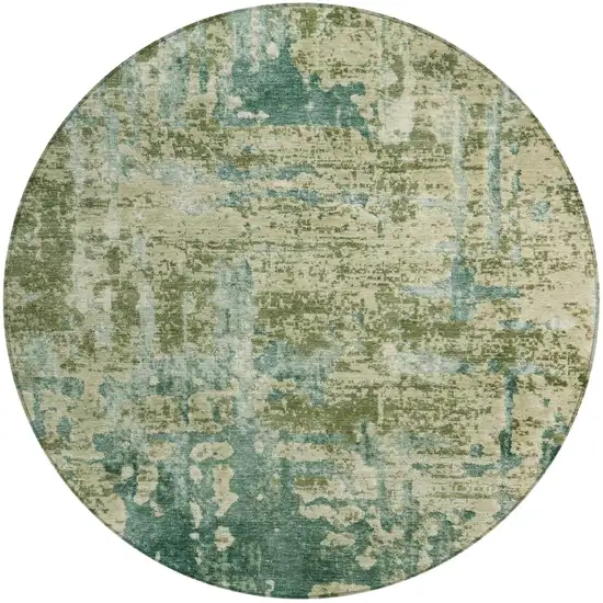 8' Green And Sage Round Abstract Washable Indoor Outdoor Area Rug Photo 2