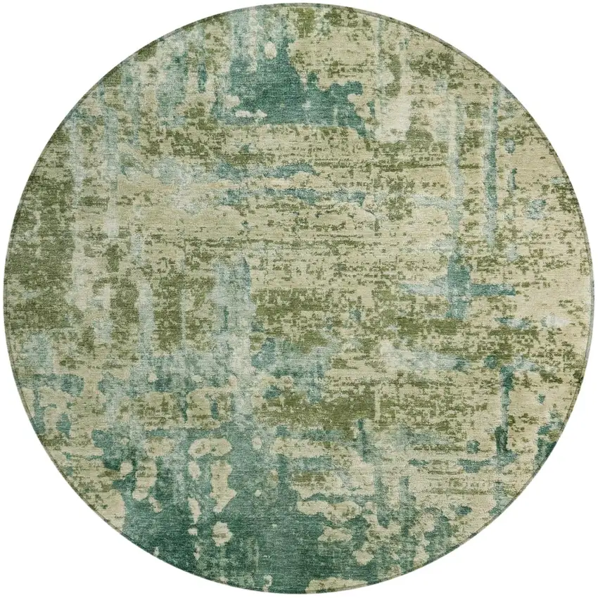 8' Green And Sage Round Abstract Washable Indoor Outdoor Area Rug Photo 2