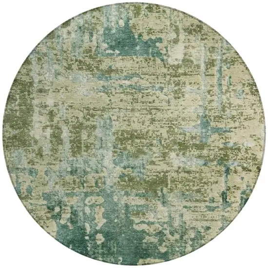 8' Green And Sage Round Abstract Washable Indoor Outdoor Area Rug Photo 4
