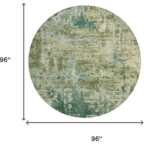 8' Green And Sage Round Abstract Washable Indoor Outdoor Area Rug Photo 7
