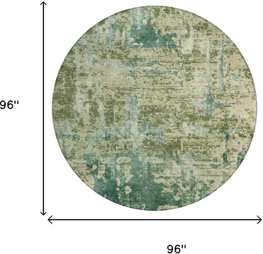 8' Green And Sage Round Abstract Washable Indoor Outdoor Area Rug Photo 7