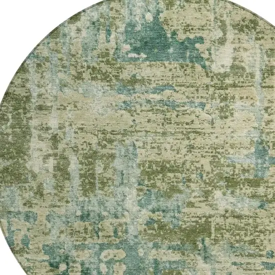 8' Green And Sage Round Abstract Washable Indoor Outdoor Area Rug Photo 3
