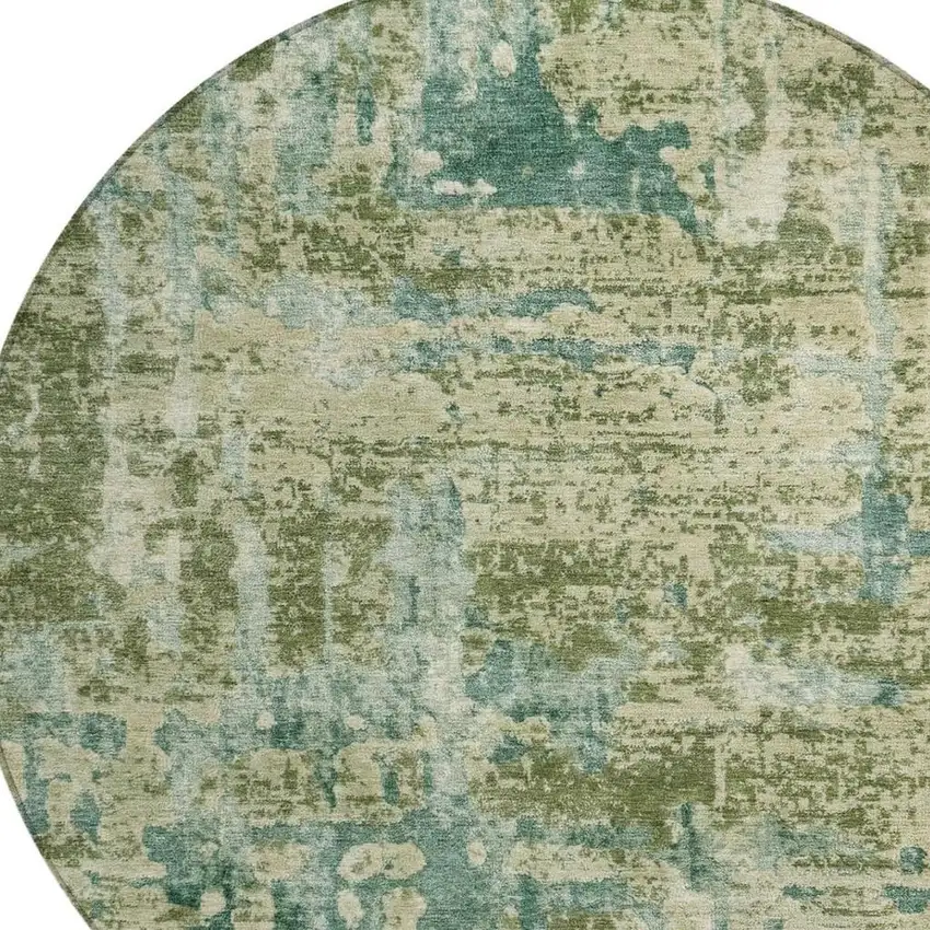 8' Green And Sage Round Abstract Washable Indoor Outdoor Area Rug Photo 3