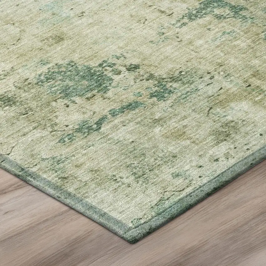 8' Green And Sage Round Abstract Washable Indoor Outdoor Area Rug Photo 9