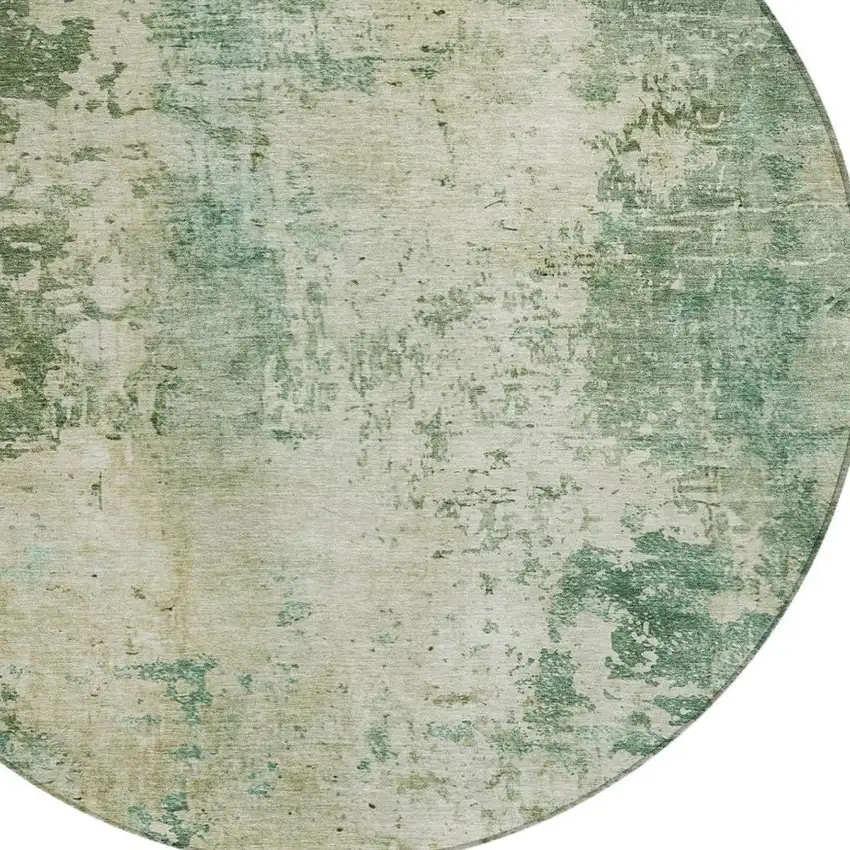 8' Green And Sage Round Abstract Washable Indoor Outdoor Area Rug Photo 8