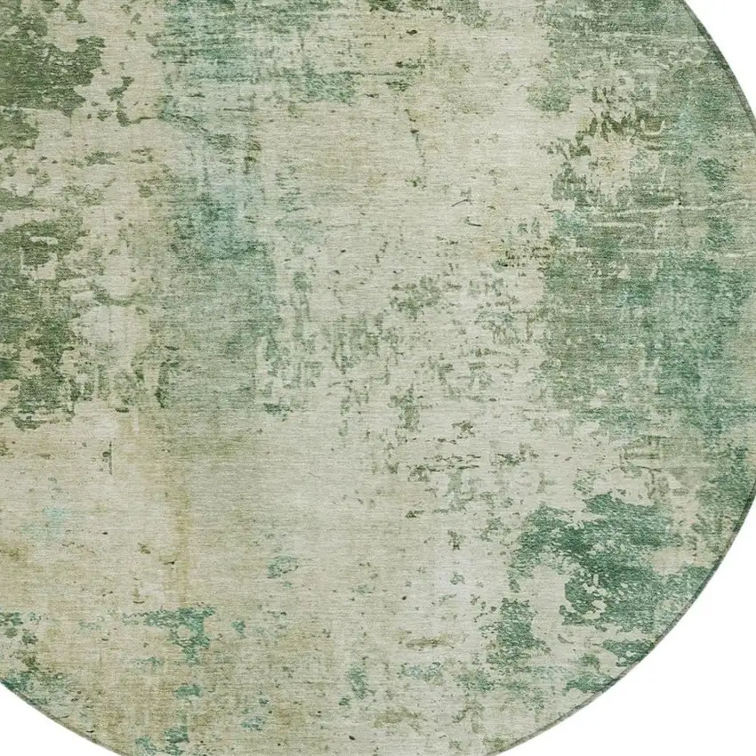 8' Green And Sage Round Abstract Washable Indoor Outdoor Area Rug Photo 6