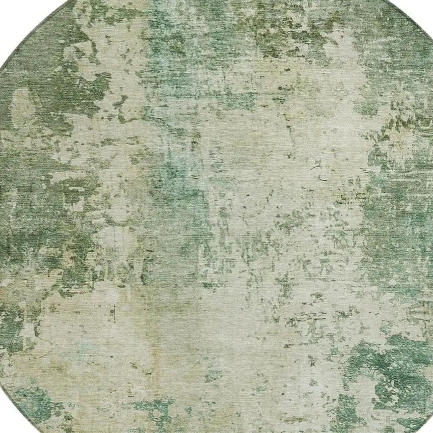 8' Green And Sage Round Abstract Washable Indoor Outdoor Area Rug Photo 4