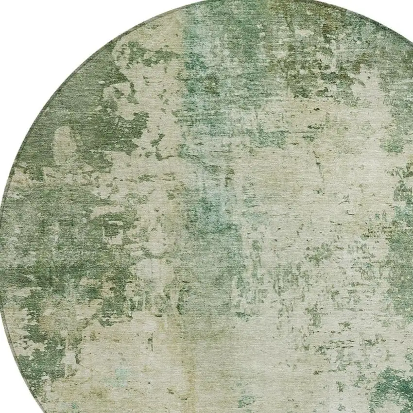 8' Green And Sage Round Abstract Washable Indoor Outdoor Area Rug Photo 5