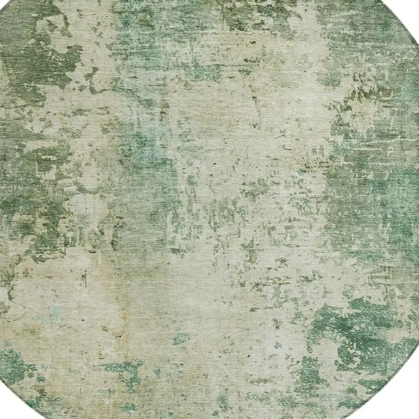 8' Green And Sage Round Abstract Washable Indoor Outdoor Area Rug Photo 3