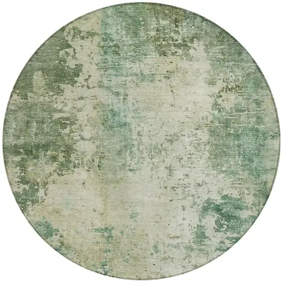 8' Green And Sage Round Abstract Washable Indoor Outdoor Area Rug Photo 2