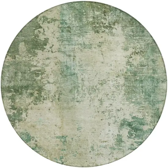 8' Green And Sage Round Abstract Washable Indoor Outdoor Area Rug Photo 1
