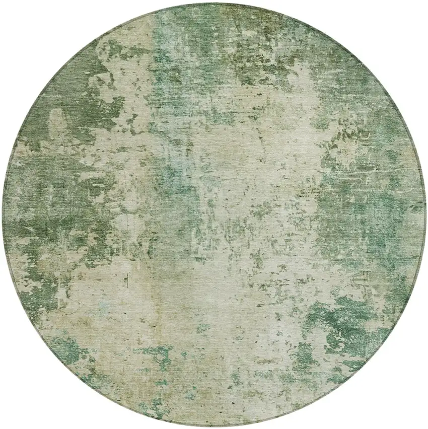 8' Green And Sage Round Abstract Washable Indoor Outdoor Area Rug Photo 1