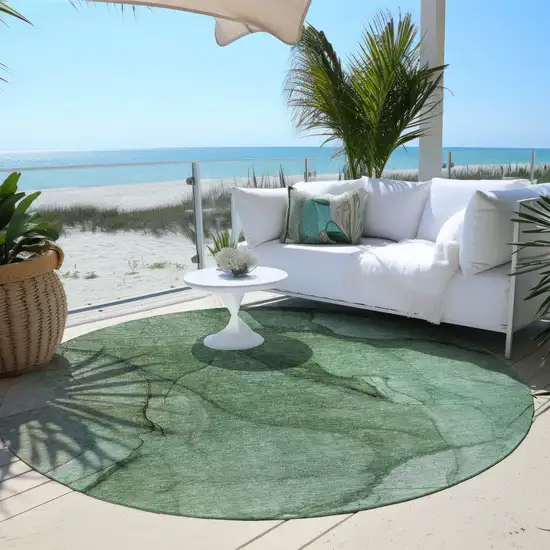 8' Green And Sage Round Abstract Washable Indoor Outdoor Area Rug Photo 5