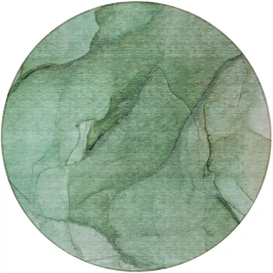8' Green And Sage Round Abstract Washable Indoor Outdoor Area Rug Photo 4