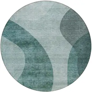 Photo of 8' Green And Sage Round Abstract Washable Indoor Outdoor Area Rug
