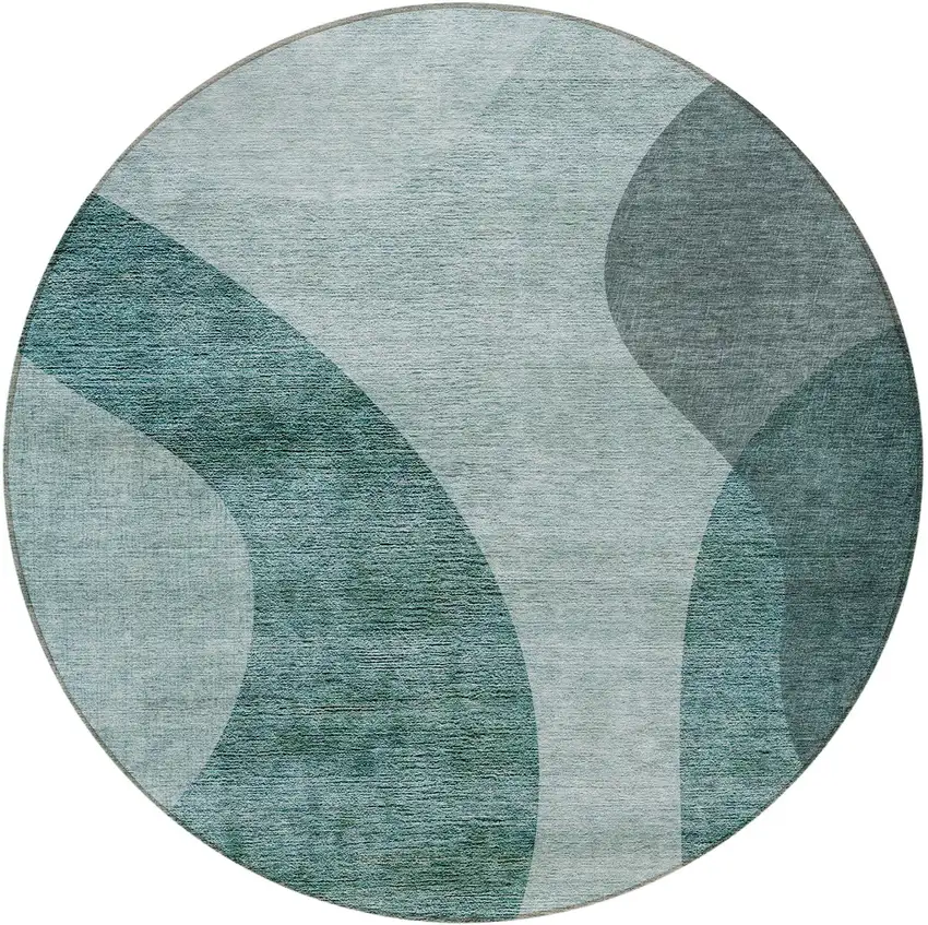 8' Green And Sage Round Abstract Washable Indoor Outdoor Area Rug Photo 5