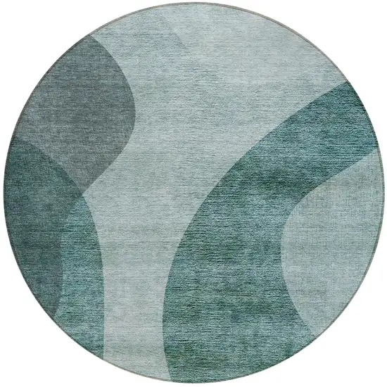 8' Green And Sage Round Abstract Washable Indoor Outdoor Area Rug Photo 4