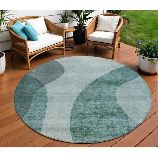 8' Green And Sage Round Abstract Washable Indoor Outdoor Area Rug Photo 1