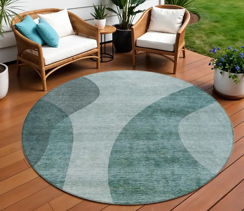 8' Green And Sage Round Abstract Washable Indoor Outdoor Area Rug Photo 1