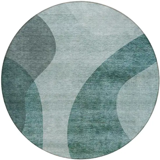 8' Green And Sage Round Abstract Washable Indoor Outdoor Area Rug Photo 2